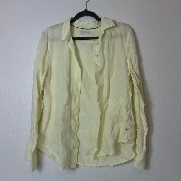 J. Crew slim fit Baird mcnutt Irish linen yellow shirt size 10 - Picture 2 of 8